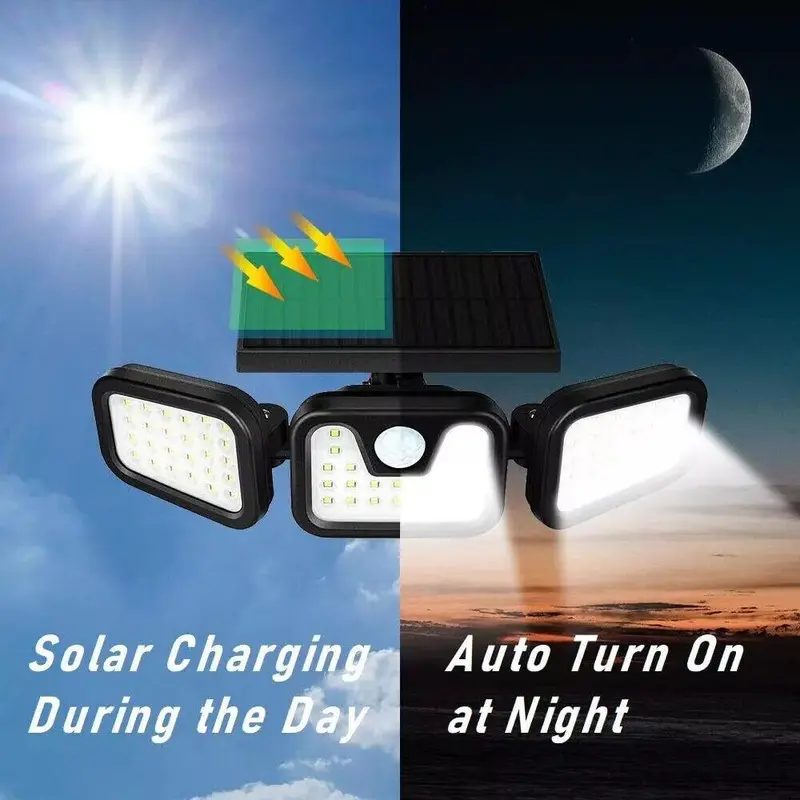 3-Headed Solar Security Light - 2000LM Ultra Bright LED, 270° Motion Sensor | IP65 Waterproof, UK Weatherproof for Garden & Driveway Solar Lights Outdoor, Super Bright Motion Sensor Outdoor Lights,Solar Powered Security Flood Light for Garage Yard Patio 1