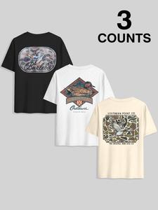 Men's Letter & Duck Print Short Sleeve Graphic Tee, Regular Fit Casual Street Round Neck T-shirt for Summer, Men's Top for Daily Wear, Menswear Tshirt