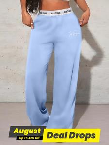 Women's Letter Print Pocket Sweatpants, Casual Comfy Trousers for Daily Wear, Ladies Bottoms for All Seasons