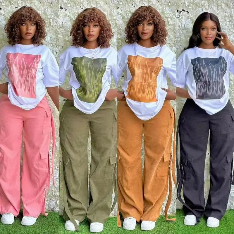 2 Piece Women Set Dashiki African ClothesSummer Spring New Fashion Short Sleeve TopAnd Pants Suit Party Lady Matching Sets 3