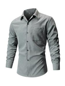 Men's Solid Color Button Front Chest Pocket Design Suede Shirt, Loose Casual Comfy Long Sleeve Collared Top for Fall & Winter, Men's All-Match Clothes for Daily Wear