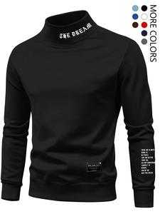 Men's Letter Print Stand Collar Sweatshirt, Regular Fit Casual Long Sleeve Pullover for Fall & Winter, Men's Clothes for Daily Wear, Gym Sweatwear