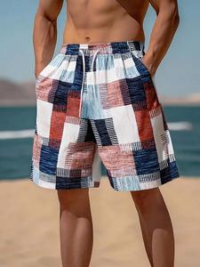 Men's Plaid Print Beach Shorts, Casual Loose Quick Drying Swim Shorts for Summer, Men's Shorts for Beach Vacation