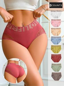 Women's Solid Color Letter Pattern Hollow Out Panty, Soft Comfortable Fit Pastel Breathable Knicker for Daily Wear, Underwear for All Seasons, Womenswear