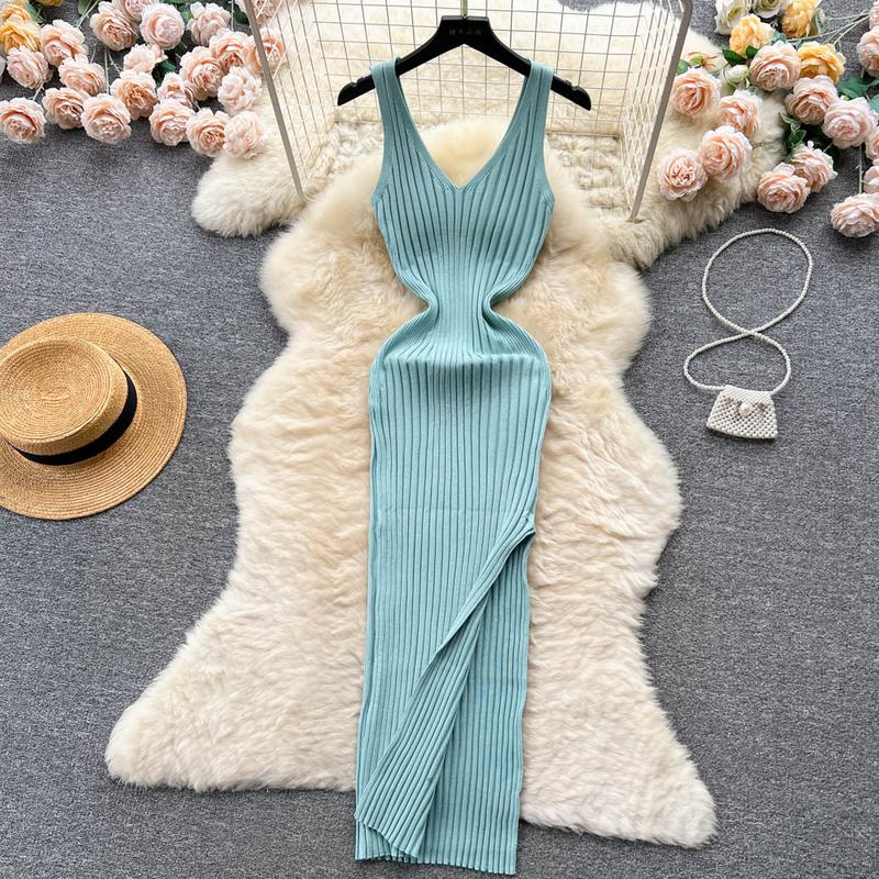 Product Introduction of YuooMuoo Chic Fashion Sexy Wrap Hips Split Knitted Autumn Dress Women Slim Elastic Bodycon Long Dress Streetwear Outfits Vestido 32