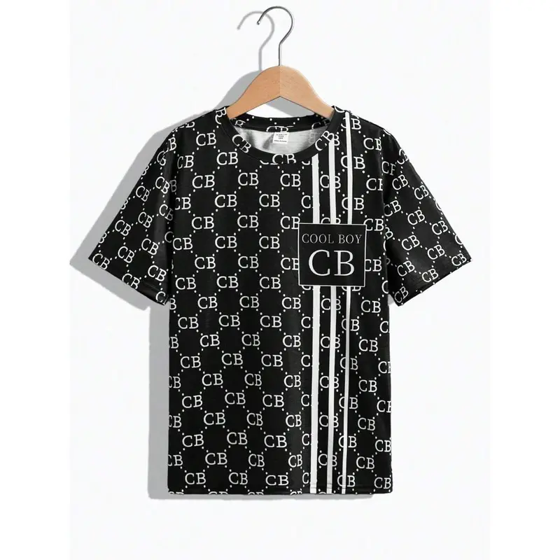 Tween Boys' Loose Fit Casual Round Neck Patterned Short Sleeve T-Shirt And Shorts Set Matching Set 2