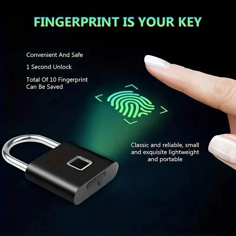 Smart Fingerprint Door Lock Keyless Anti-theft Security Padlock USB Rechargeable