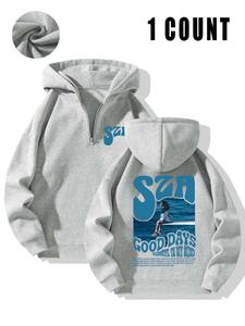 Women's Letter Print Drop Shoulder Hoodie, Fashion Casual Half Zip Hooded Sweatshirt for Daily Holiday Outdoor Wear, Women Clothing for Fall & Winter, Casual Pullover Tops