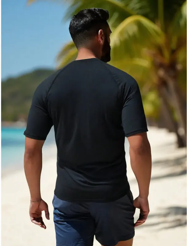 Manfinity Men's Vacation Beach Color Block Short Sleeve Surfing Swim Rashguard 1