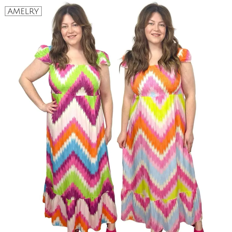 AMELRY Chevron Print Maxi Dress Size 14-16 holiday abroad sundress dresses fits boho outfit 0