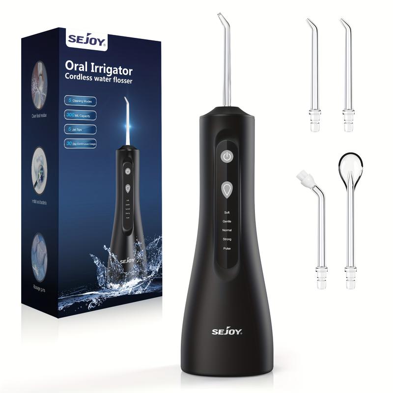 Water Dental Flosser For Teeth Cleaning, Cordless Portable Oral Irrigator Rechargeable, 5 Modes-5 Tips, Powerful Water Teeth Cleaner For Home Travel 5