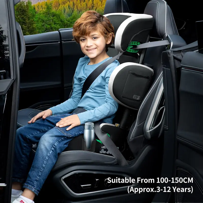 globalkids i-Size High Back Booster Car Seat, Group 2/3 ISOFIX Toddler Car Seat, with Cup Holder, Adjustable Headrest/Backrest/Width, 3–12 Years, 15-36 kg, 100cm-150cm, Black 1