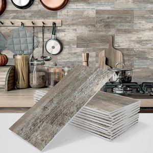 Kitchen Tile Sticker, 1 Set Wood Grain Self Adhesive Retro Home Decor Peel and Stick Wallpaper, Waterproof Decal for Kitchen Bathroom