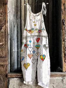 【Plus Size】 All Over Heart & Floral Print Tank Romper, Casual Sleeveless Jumpsuit for Daily Wear, Women's Plus Clothing for All Seasons