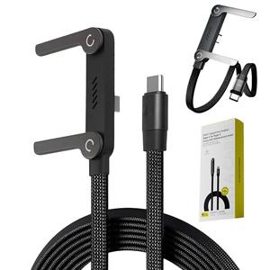 2-in-1 Invisible Stand Charging Cable, 240W 5 FT Super Fast Charging Cord, Foldable Mobile Phone Holder Data Cable, Multi 90° Angled Type-C Cable for Smartphones, Tablets, Laptops, and Gaming Devices