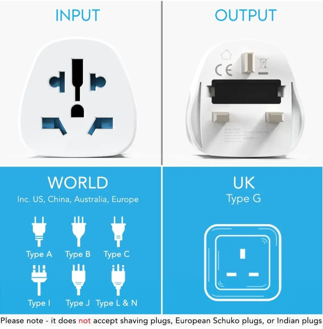 World To UK Plug Adapter | MyTravelPal Universal Travel Adaptor With 10A Fuse | UK Safety Standards | Accepts US, Europe, Australia, China Plugs For Use in UK (1 Pack)