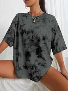 Women's Tie Dye Print Round Neck Tee, Casual Crew Neck T-shirt for Summer, Fashion Women's Top for Daily Wear, Tshirt