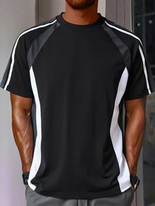 Men's Contrast Trim Short Sleeve Tee, Loose Casual Round Neck T-shirt for Summer, Men's Top for Daily Wear, Tropical