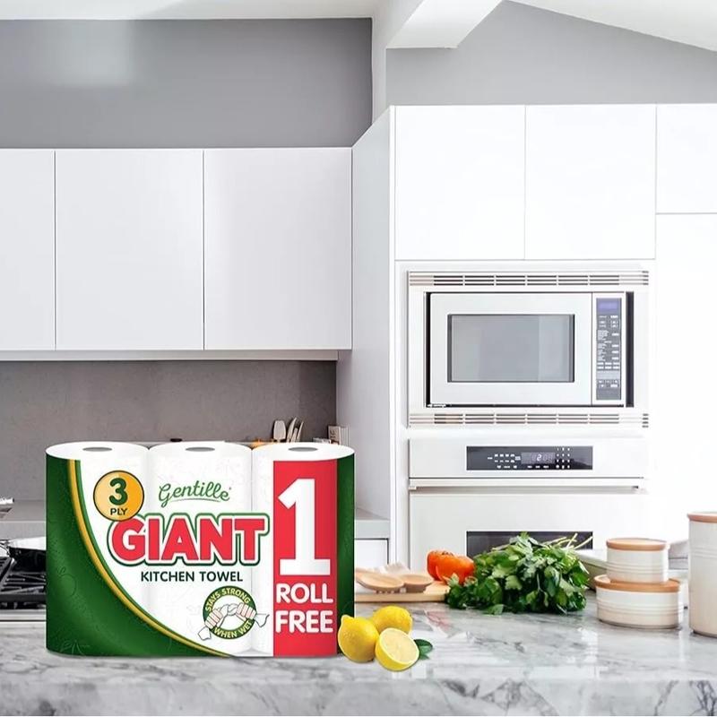 Gentille Giant 9 Rolls 3-Ply Kitchen Paper Towels | Ultra Absorbent, Soft & Strong for Efficient Home Cleaning | Bulk Pack for Tough Messes & Spills. Sheets Wipes & Napkin 4