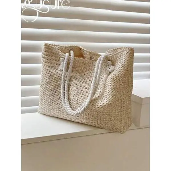 Woven Large Capacity Tote Bag – Lightweight Summer Shoulder Handbag for Travel, School & Work 0