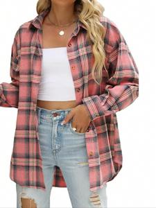 Women's Plaid Print Button Shirt, Casual Long Sleeve Collared Top for Spring & Fall, Women's Clothes for Daily Wear