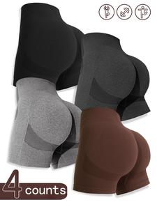 Women's Solid High Waist Sports Gym Shorts, Biker Shorts, Spring Seamless High Stretch Comfortable Tummy Control Gym Yoga Shorts, Ladies Sportswear for Summer, Casual Athletic Shorts, Athleisure Shorts, Yoga Workout Impact Shorts