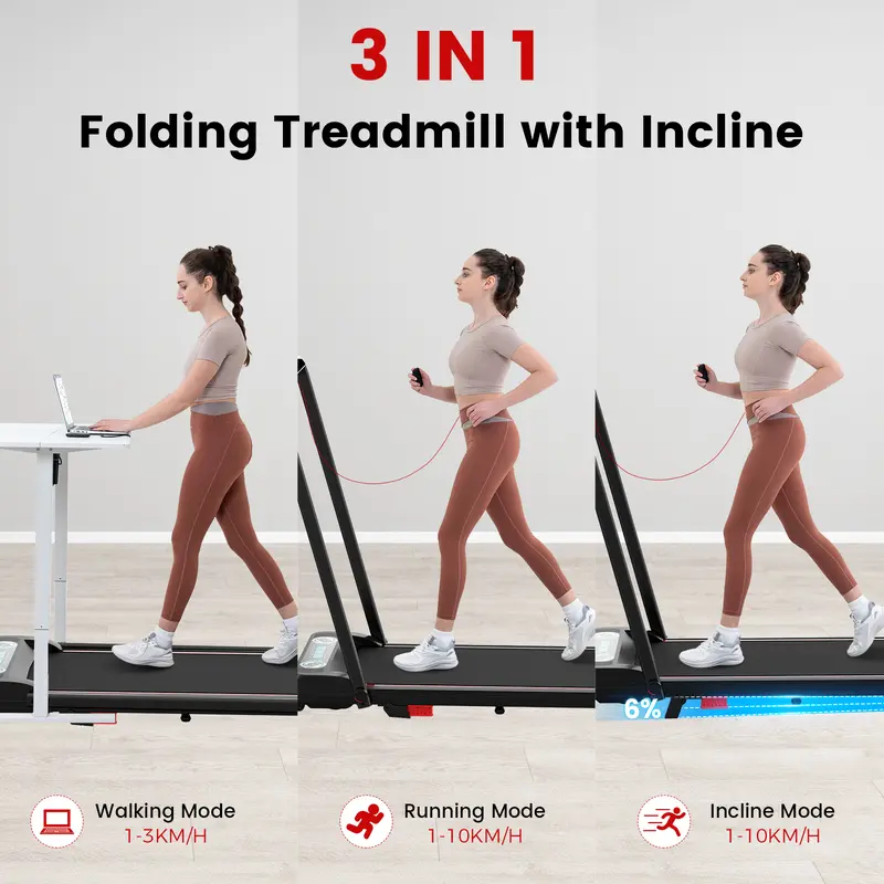 CITYSPORTS 6% Incline Folding Treadmill,1400W Walking Pad Treadmill,1-10KM/H Under Desk Treadmill for Home and Office,Portable Treadmill with LED Display,Remote Control 2