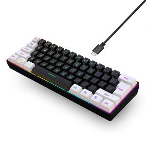 HXSJ 61 Key Wired Keyboard, Wired Keyboard with Detachable Dual Color Injection Molded Keycap, RGB Backlit Keyboard, 60% Ultra-compact Wired Keyboard