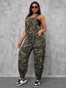 Women's Camo Print Overalls Jumpsuit, Casual Comfy Denim Overalls for Daily Wear, Ladies Clothes for All Seasons, Womenswear, Camouflage Print Clothes, Denim Bib Overall, Casual Fashion Jumpsuit