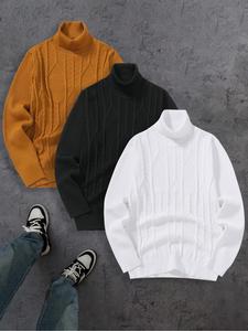 Men's Solid Turtleneck Sweater, Loose Casual Long Sleeve Jumper for Fall & Winter, Men's Knitwear for Daily Wear