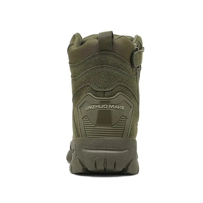 Men'S High-Top Work Boots, Off-Road Hiking Shoes - Olive Green, TPR Sole, Lace-Up with Side Zipper, EVA Cushion, All-Season Outdoor Footwear, Hiking Gear | Zipper Closure Boots | Durable Construction 2