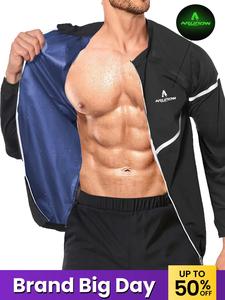 Men's Letter Print Zipper Sauna Top, Long Sleeve Funnel Neck Zip Up Sports Top, Casual Sportswear Clothing for Indoor Outdoor Wear, Gymclothes, Activewear, Athletic Jackets, Workout Running Clothes, Outdoor Cooling Jacket, Athletic Outerwear