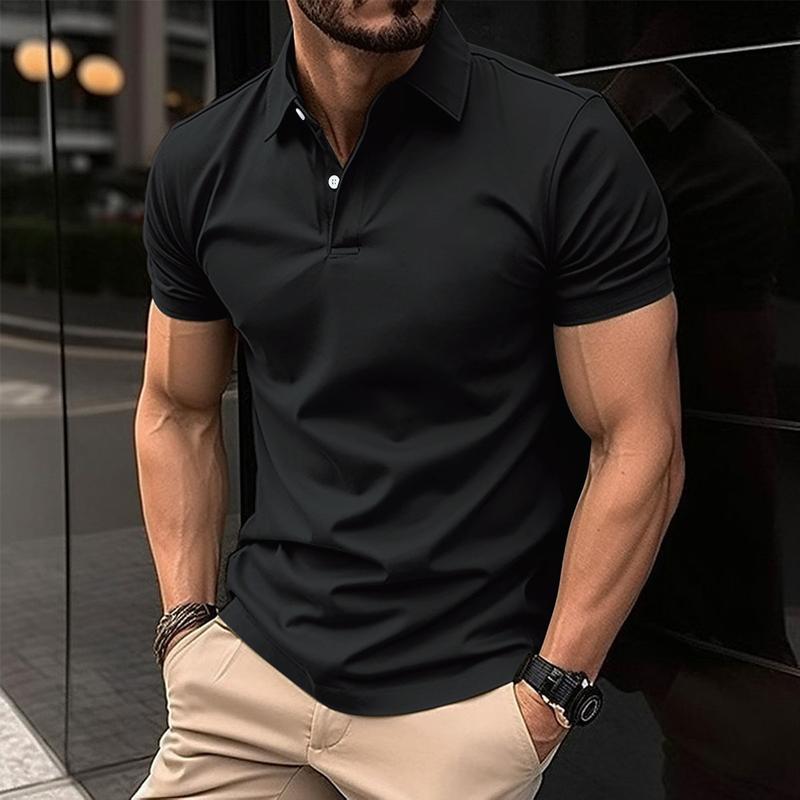 Product Introduction of JJ Summer Short Sleeve Polo Shirt Men Solid Color Button Lapel Button Top Cotton Fabric 9