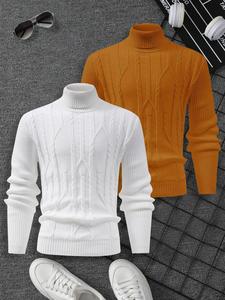 Men's Solid Turtle Neck Sweater, Loose Casual Fashion Long Sleeve Jumper for Fall & Winter, Men's Knitwear for Daily Wear