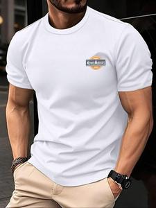 Men's Letter Print Round Neck Tee, Loose Casual Short Sleeve Crew Neck T-Shirt for Summer, Fashion Men's Top for Daily Wear, Tropical