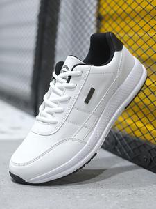 Summer 2024 Men's Simple Design Round Toe Lace Up Running Shoes As Gift, Colorblock Breathable Sneakers, Patched Design Sneakers for Daily Wear, National Day Offers