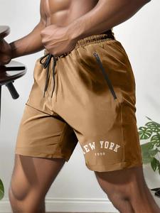 Men's Letter Print Drawstring Waist Shorts, Regular Fit Casual Comfy Breathable Shorts for Summer, Men's Bottoms for Daily Wear