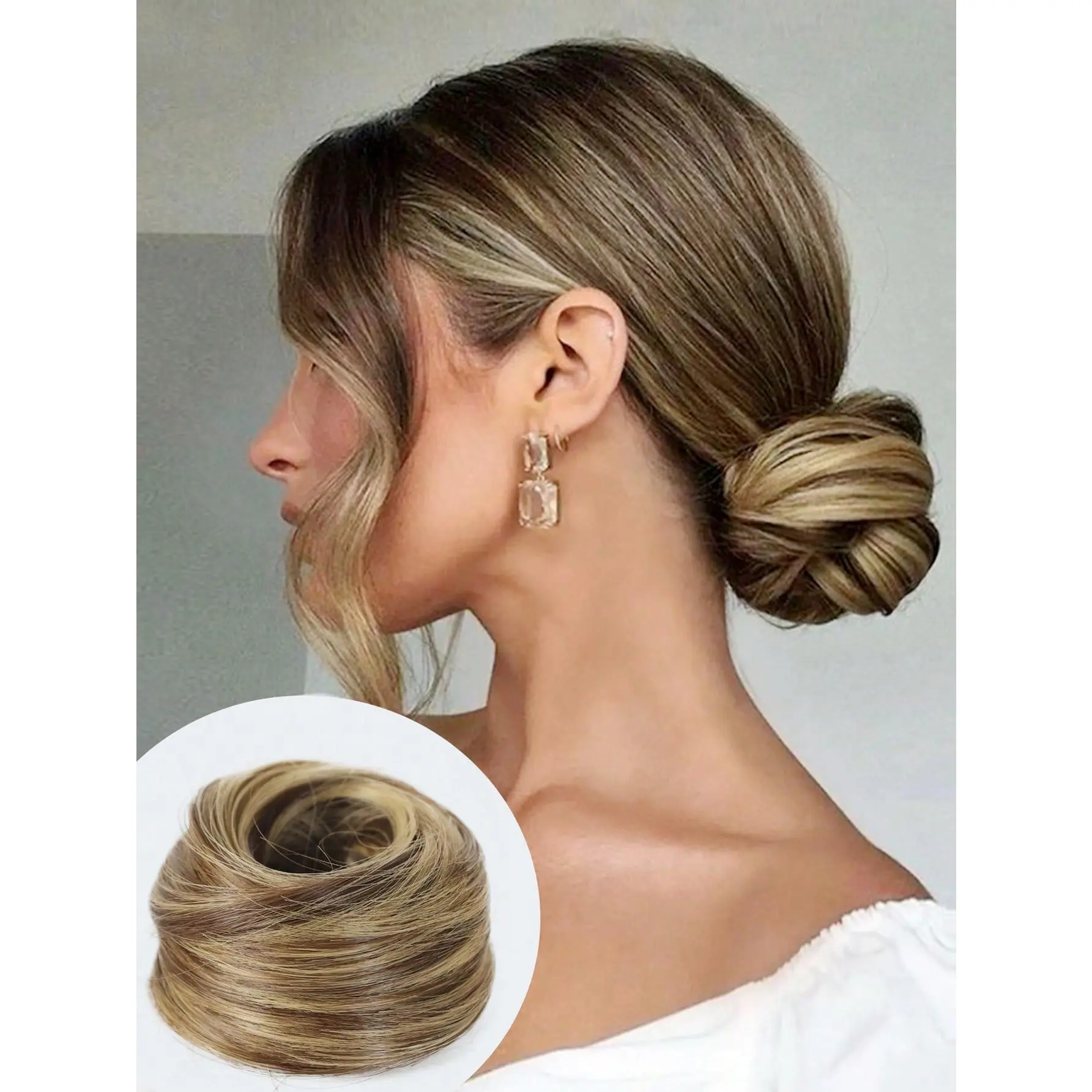 Synthetic Donut Hair Bun Straight Chignon Ponytail Hairpiece Updo Chignon Hair Extensions For Women Elastic Band Black Blone 3 Inch Hair Piece