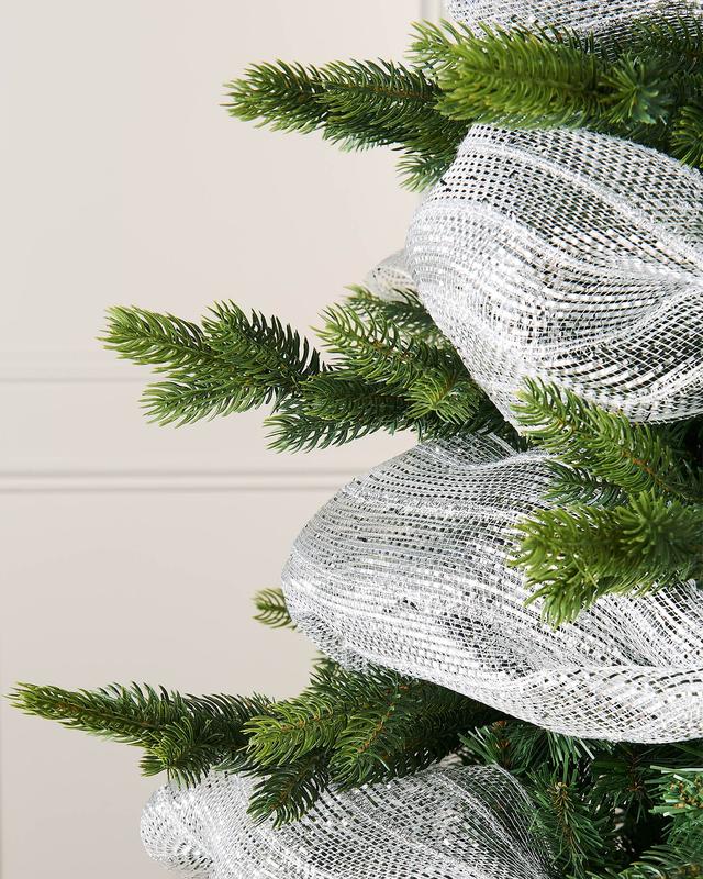 We R Christmas Transparent Deco Mesh With Thick Striped Silver Foil, 9 m - Perfect for Christmas Trees and Décor 2
