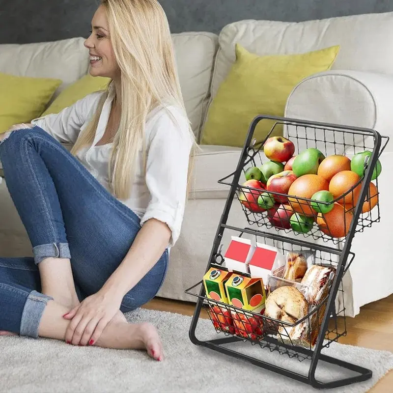 2 Tier Fruit Basket Countertop Metal Vegetable Detachable Metal Wire Rack Holder 5