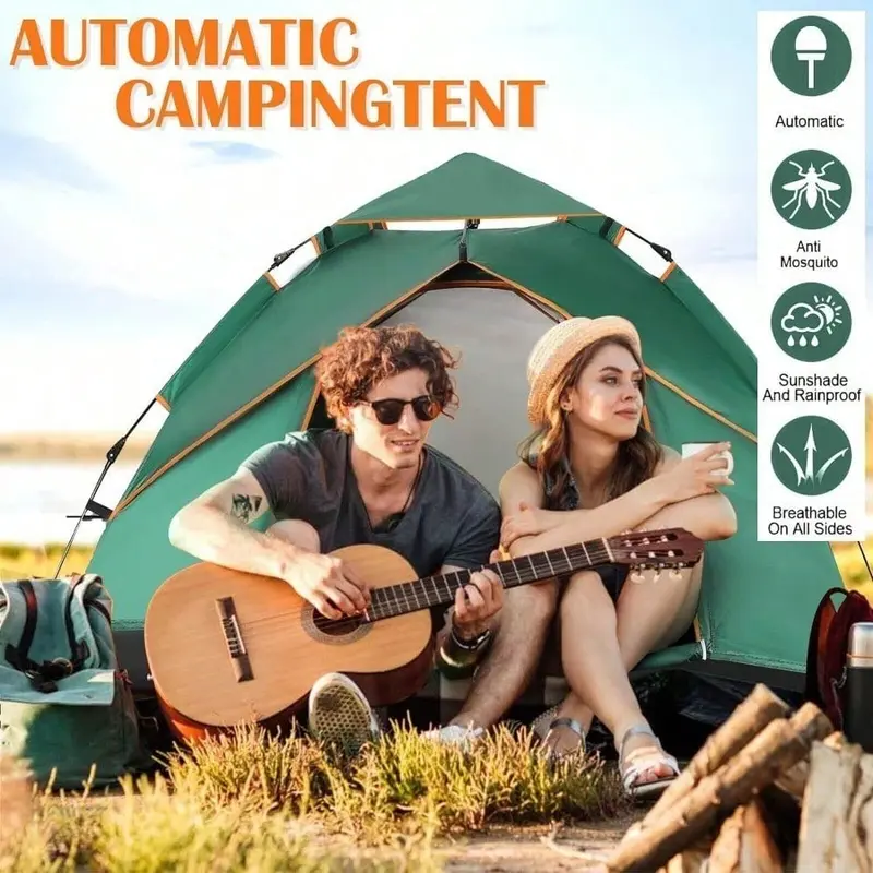 Camping Tent Automatic Dome Tent For 2-3 Person Waterproof And Windproof With Double Layers And Removable Tarpaulin For Camping In The Garden Lightweight Camping 7