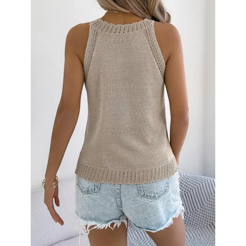 Women's Plain  Sweater Vest, Casual Sleeveless Round Neck Knitwear for Summer, Fashion Women's Knit Clothing for Daily Wear 1
