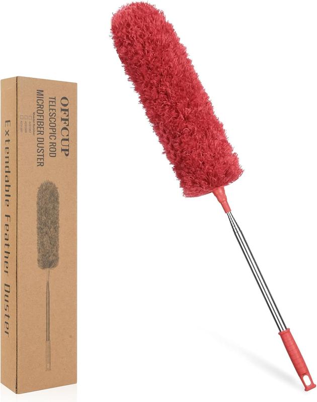 Extendable Feather Duster, Microfiber Duster with Extra Long 100 inches Telescopic Pole and Bendable Head, Hand Duster for Cleaning High Ceiling Fans, Cars, Blinds, Cobweb (Red) 0
