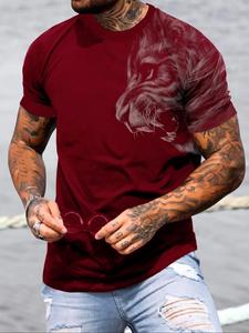 Men's Lion Print Round Neck Tee, Loose Casual Short Sleeve Crew Neck T-shirt for Summer, Fashion Men's Top for Daily Wear, Athletic Crew Neck, Athletic Sports Clothing