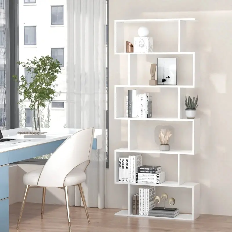 Wooden S Shape Storage Shelf / Bookcase Shelving - White 1