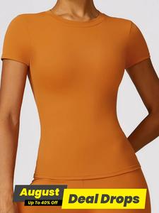Sporty Women's Plain Round Neck Sports Tee, Quick-Drying Yoga Clothes, Short-Sleeve Fitness Top, Outdoor Running Women's Sportswear, Active Top, Athletic Workout Clothing, Athletic Style Activewear