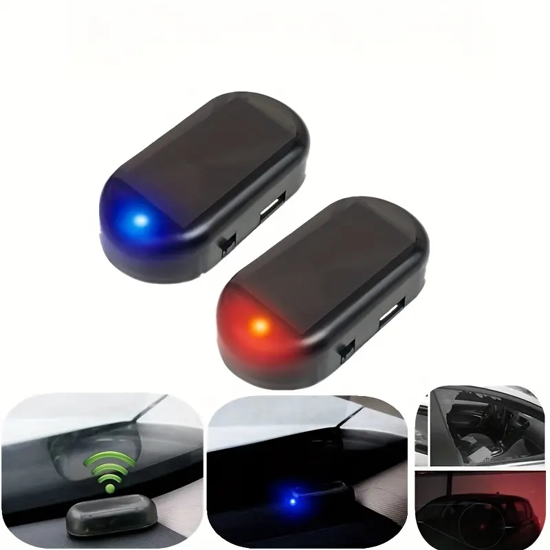 Product Introduction of 1pc- Solar Charging &USB Charging Car Simulation Alarm - Car Anti-Theft Simulation Monitor - Red, Blue Light Ficker - Make Your Car Safe from Theft 6
