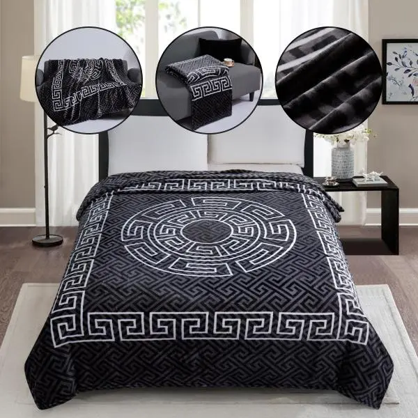 Thread & Tailor Luxurious Faux Fur Fleece cooling blanket Throw with Elegant Greek Border – Ultra-Soft Blanket for Bed, Sofa, or Chair – Premium Cozy Decor for Home, Travel, or Office – TikTok Trending Plush Throw for Comfort, Warmth & Stylish Gifting 1
