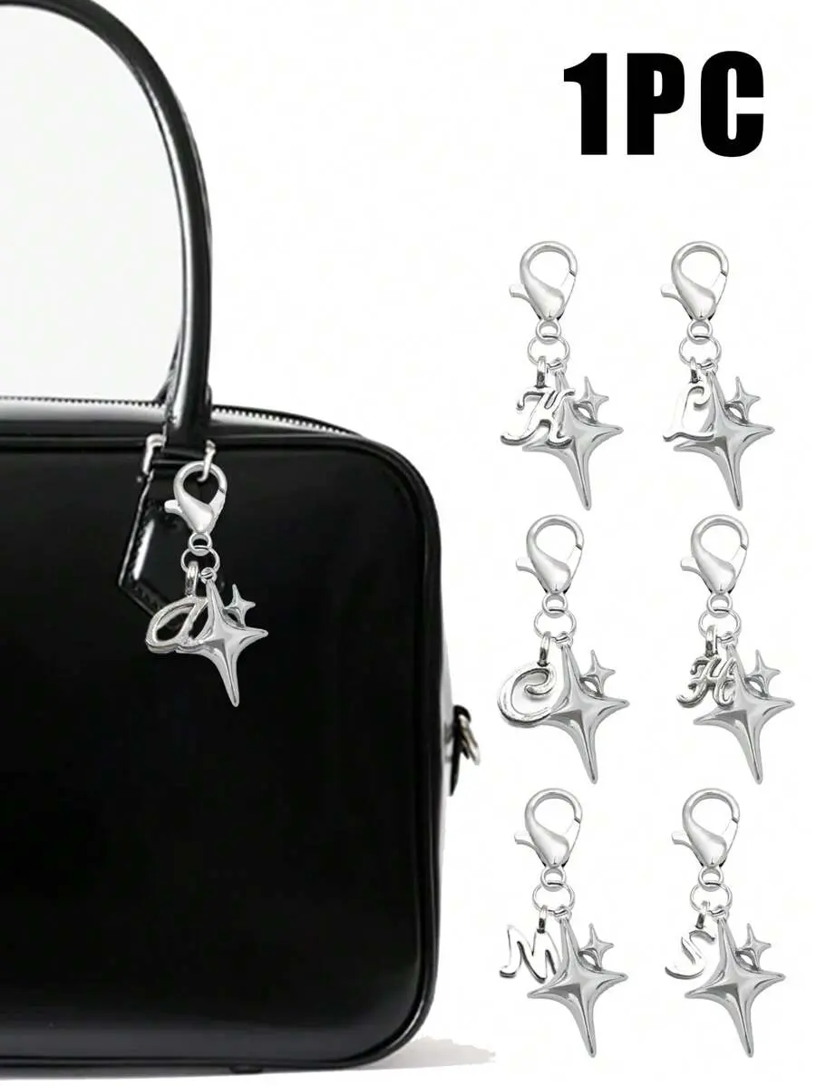 Silver Letter Pendant with Star Charm - A-Z Alphabet Bag Accessory, Versatile Keychain for Bags, Phones & Wallets, Perfect Gift for Birthdays, Mother's Day, and Special Occasions, Ideal for Couples & Star Lovers