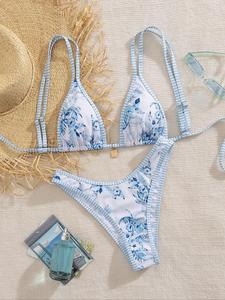 Two-piece Set Women's Floral Print Bikini Set, Casual Fashion Chic Adjustable Strap Swim Top & Swim Bottom Two-piece Swimsuit for Beach Holiday Vacation, Ladies Summer Swimwear